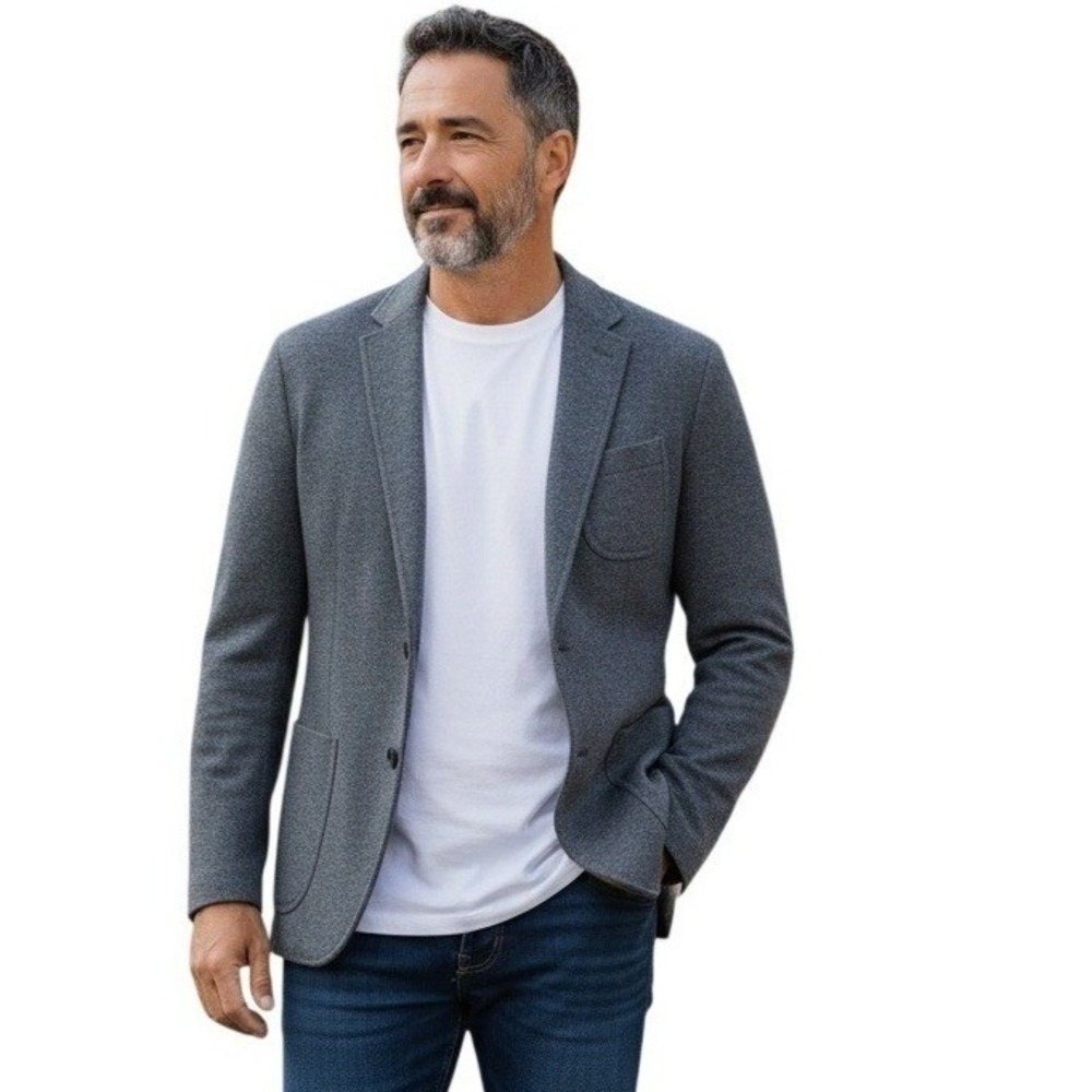 Banana Republic Slim Wool Blazer Mens 42R Gray Italian Fabric Mario Bellucci Lux